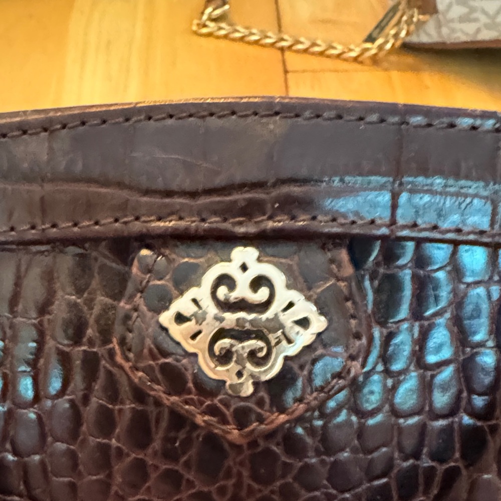 Brighton Mini Embossed Leather Bag in Dark Brown Purse Crossbody Handbag - Picture 4 of 9